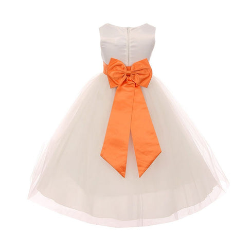 Kids Dream Little Girls Ivory Orange Tulle Satin Sash Bow Flower Girl Dress 2-6 - SophiasStyle.com